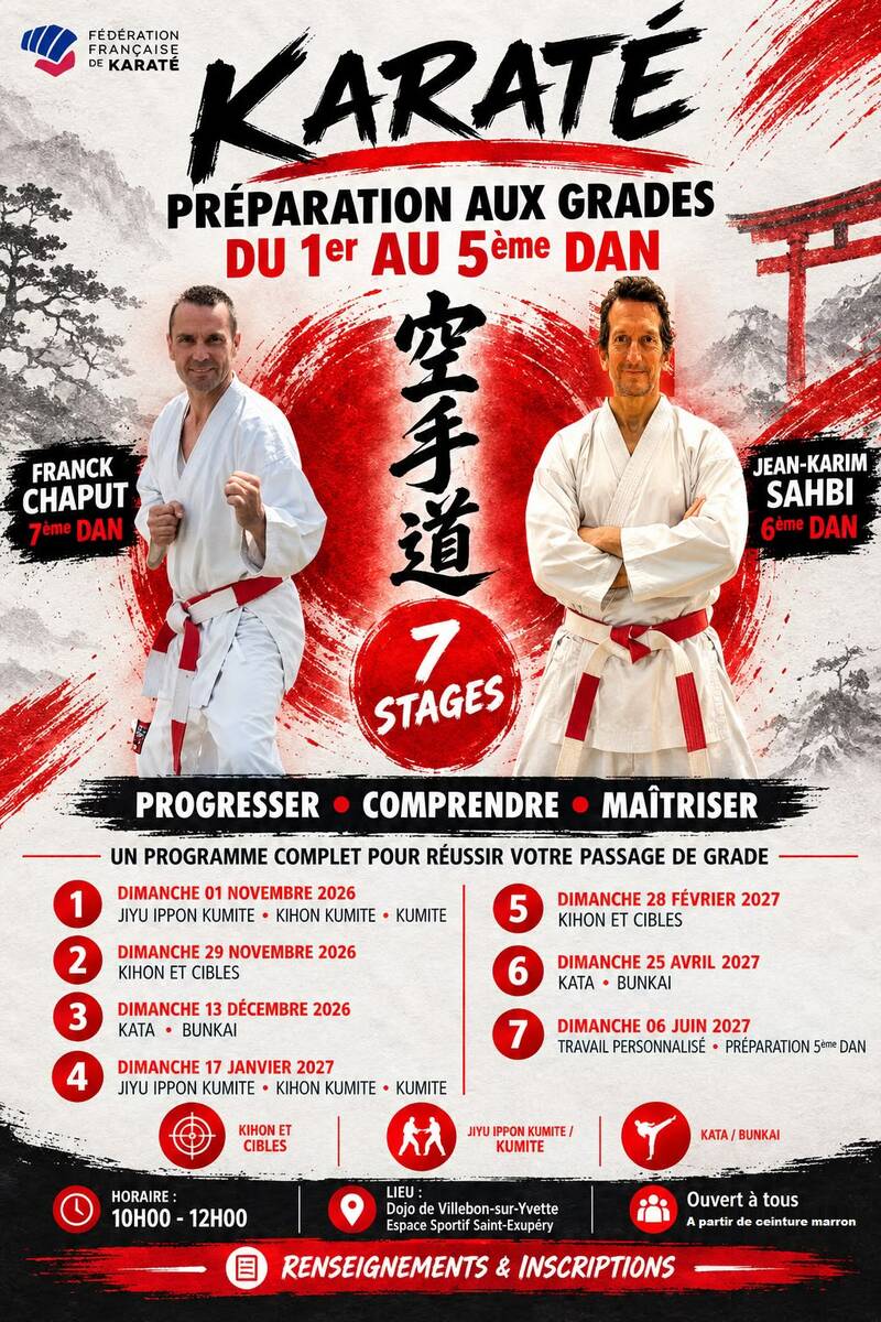 Stages CAM Villebon: Préparation grades 1 er au 5ème Dan