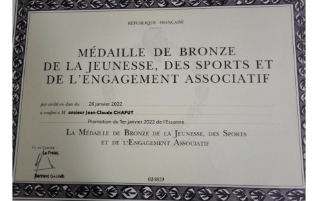 Jean Claude médaillé de Bronze jeunesse et sport